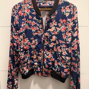 Floral Bomber Jacket - Navy and Red
